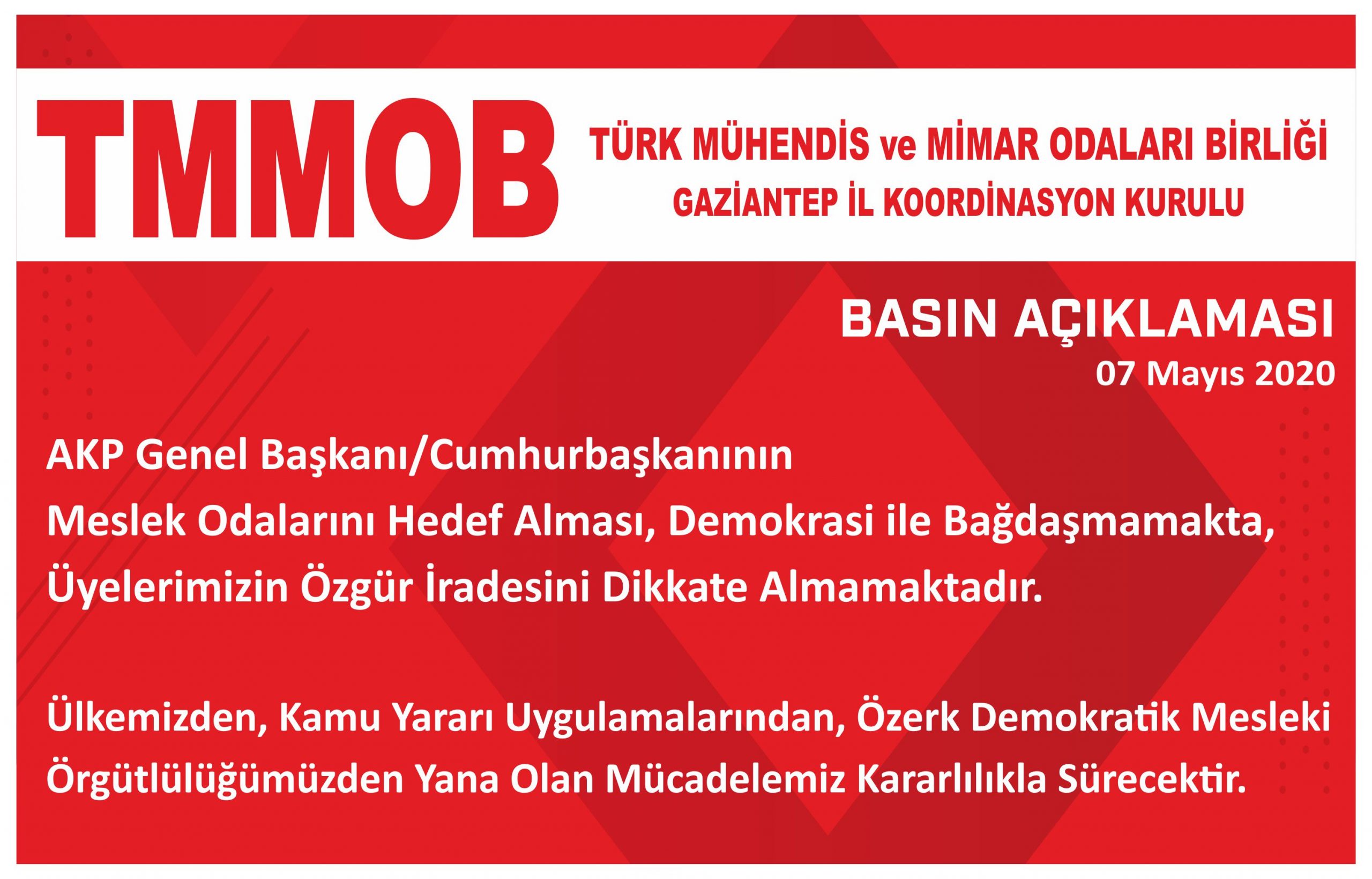 TMMOB'dan Cumhurbaşkanına tepki