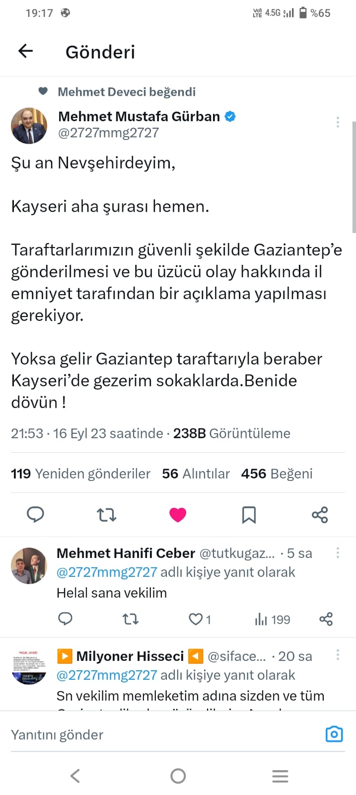 Gaziantep fk taraftarı yalnız değildir