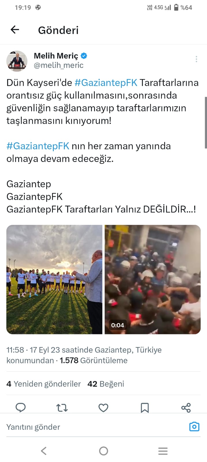 Gaziantep fk taraftarı yalnız değildir