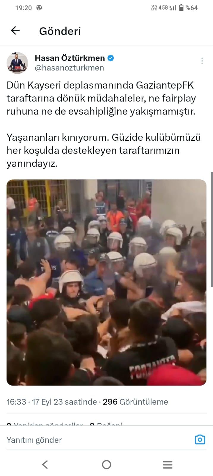 Gaziantep fk taraftarı yalnız değildir